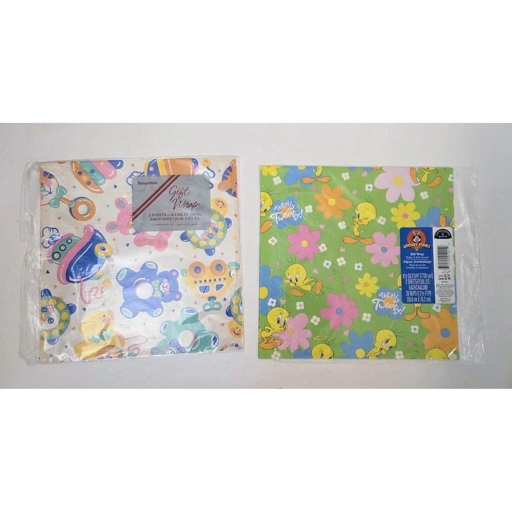 Vintage Wrapping Paper Lot 16 Patterns Journal Scrapbooking Tweety Ducks Ads Etc